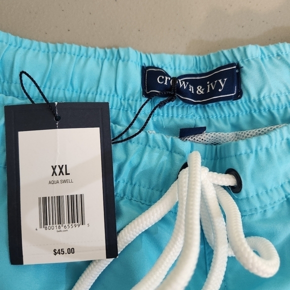 NWT Crown & Ivy Aqua Blue Swim Trunks, sz XXL - Picture 5 of 6